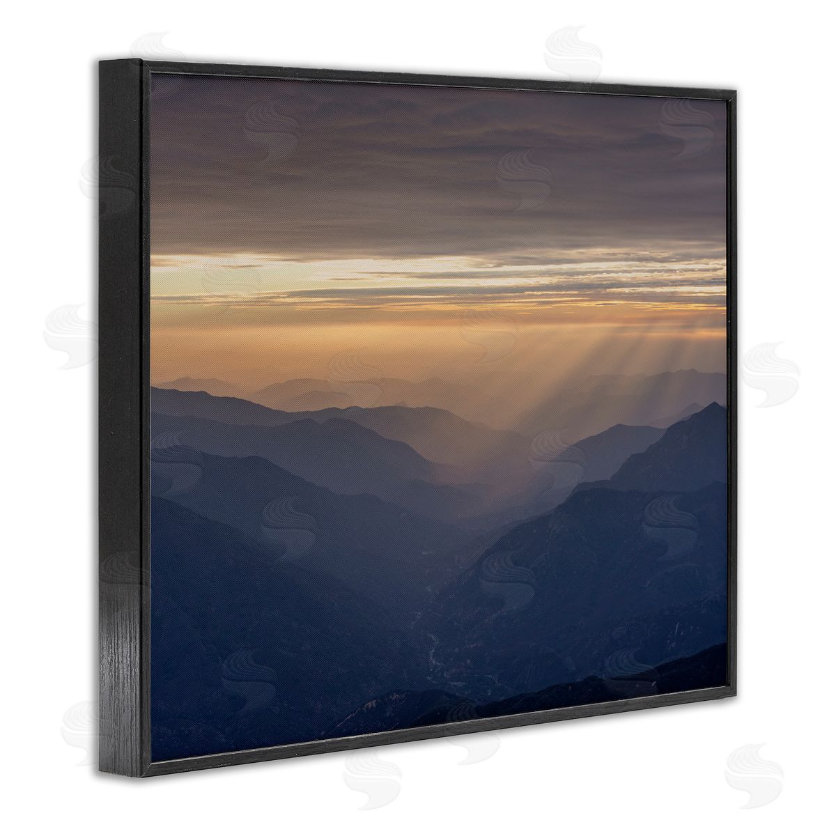 Jeff Poe Photography Sun Rays Peeking Through Clouds Mountain Peaks Black Framed Giclee Wall Art Print
