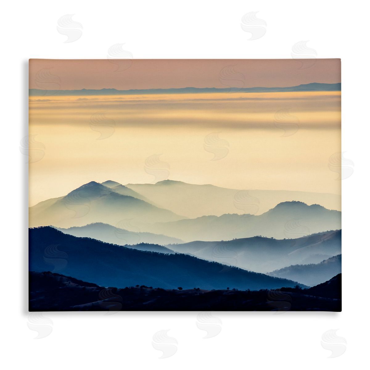 Jeff Poe Photography Layered Foggy Sunrise Mountain Peaks Radiant Glow Stretched Canvas Wall Art Print