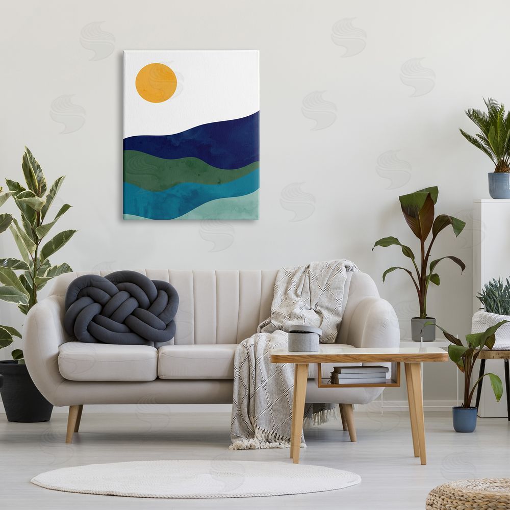 Kim Allen Abstract Hills Landscape Layered Stripes Sun Shining Canvas Wall Art Print in Room