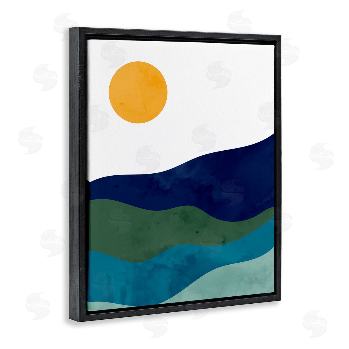 Kim Allen Abstract Hills Landscape Layered Stripes Sun Shining Black Floating Frame Canvas Wall Art Print