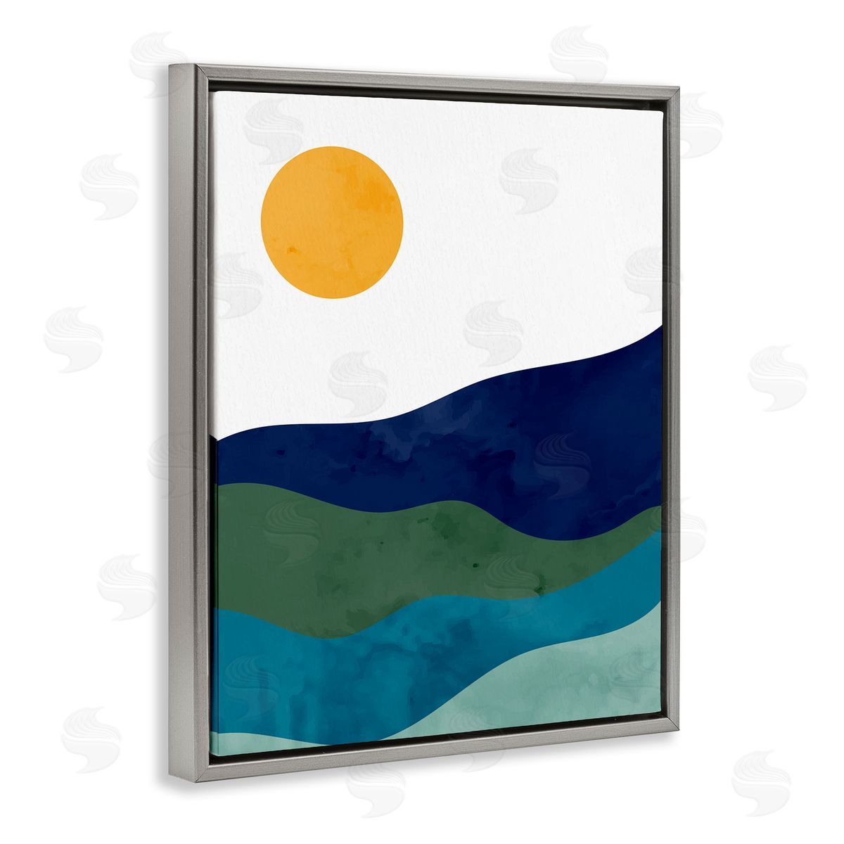 Kim Allen Abstract Hills Landscape Layered Stripes Sun Shining Gray Floating Frame Canvas Wall Art Print