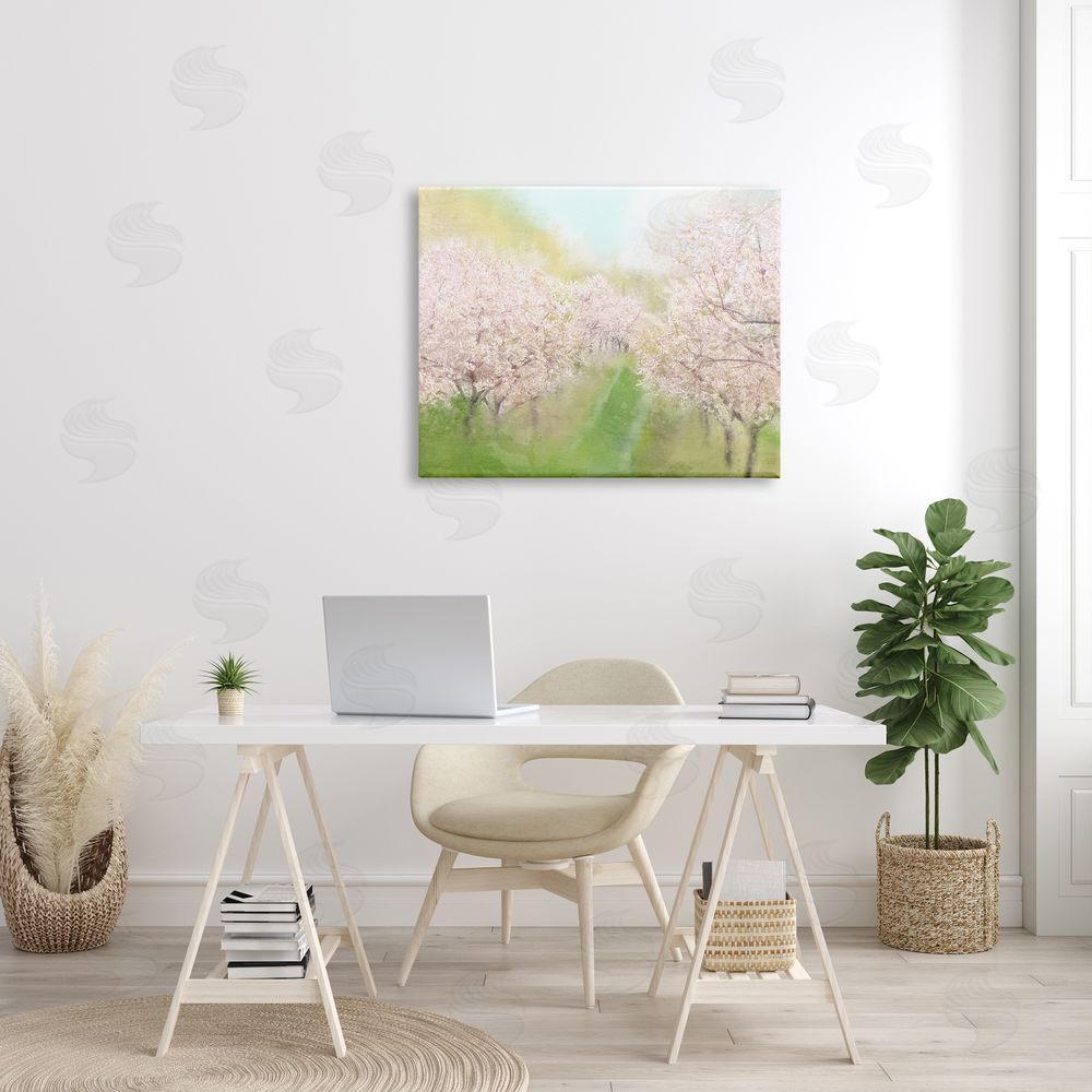 Kim Allen Spring Cherry Blossom Orchard Grove Pink Petals  Canvas Wall Art Print in Room