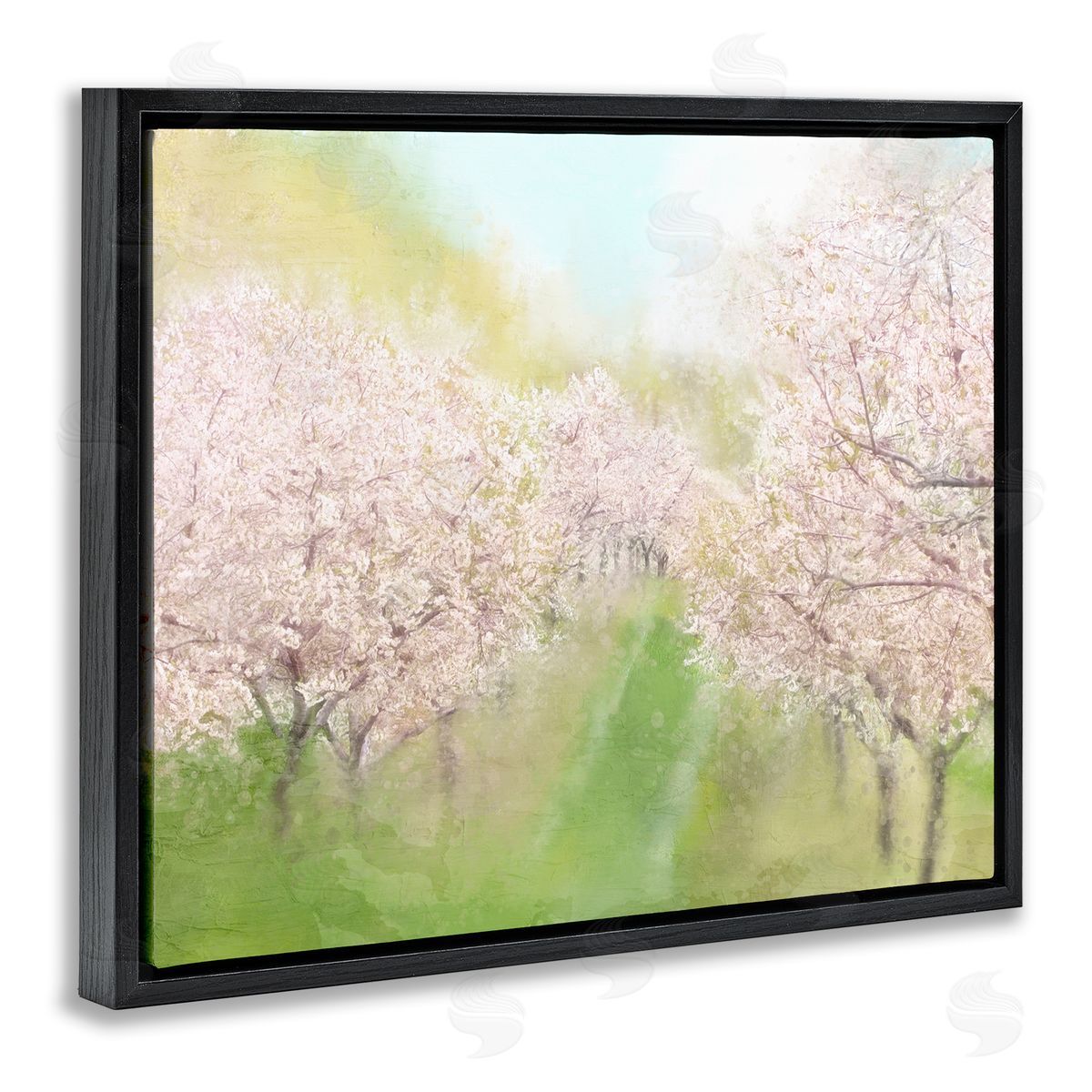 Kim Allen Spring Cherry Blossom Orchard Grove Pink Petals  Black Floating Frame Canvas Wall Art Print