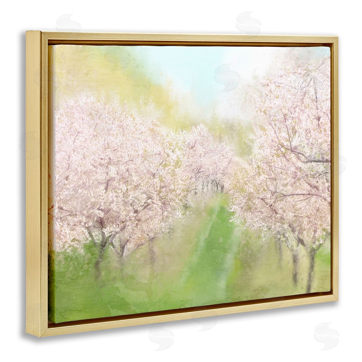 Kim Allen Spring Cherry Blossom Orchard Grove Pink Petals  Gold Floating Frame Canvas Wall Art Print
