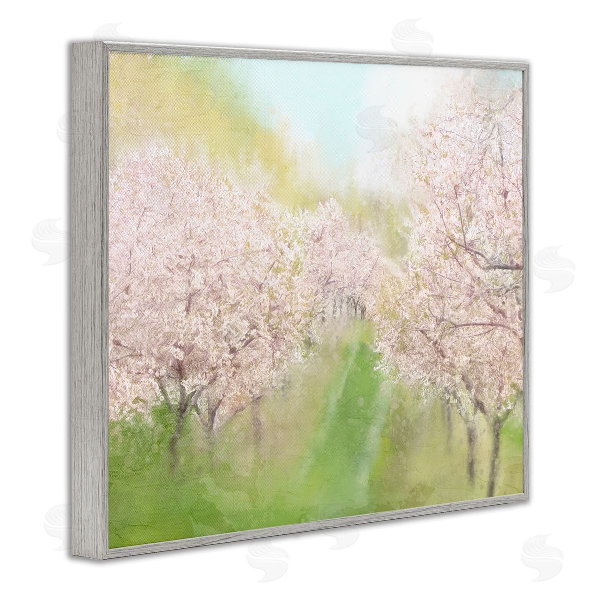 Kim Allen Spring Cherry Blossom Orchard Grove Pink Petals  Gray Framed Giclee Wall Art Print