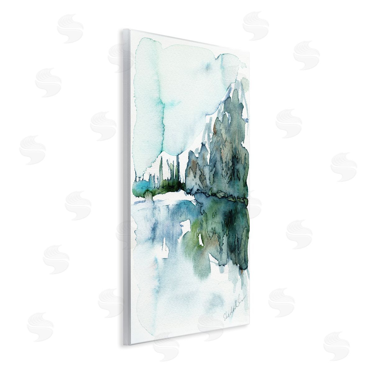 Kendra Shedenhelm Trees Lake Reflection Modern Landscape Watercolor Effect  Wall Plaque Art Print
