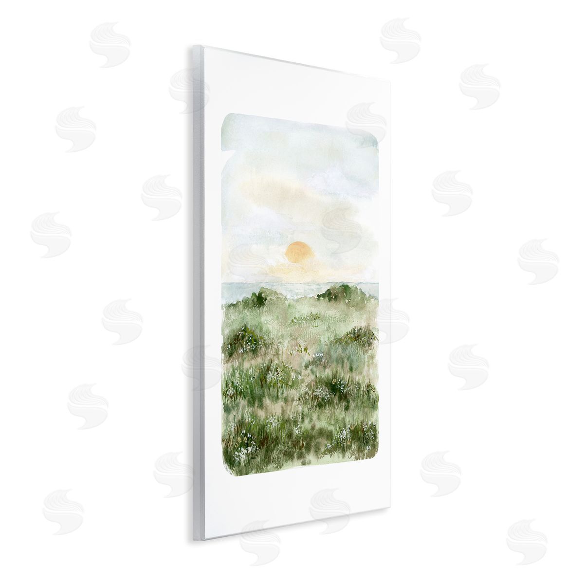 Leah Bisch Grassland Field Sun Peeking Ocean Horizon Wall Plaque Art Print
