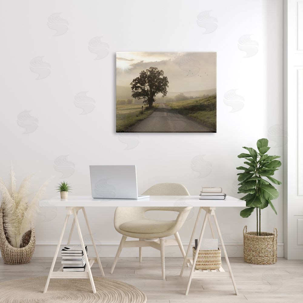 Lori Deiter Lone Tree Quiet Morning Road Rural Landscape  Canvas Wall Art Print in Room