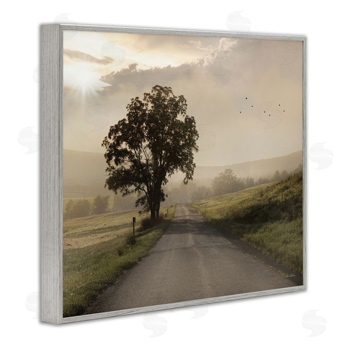 Lori Deiter Lone Tree Quiet Morning Road Rural Landscape  Gray Framed Giclee Wall Art Print