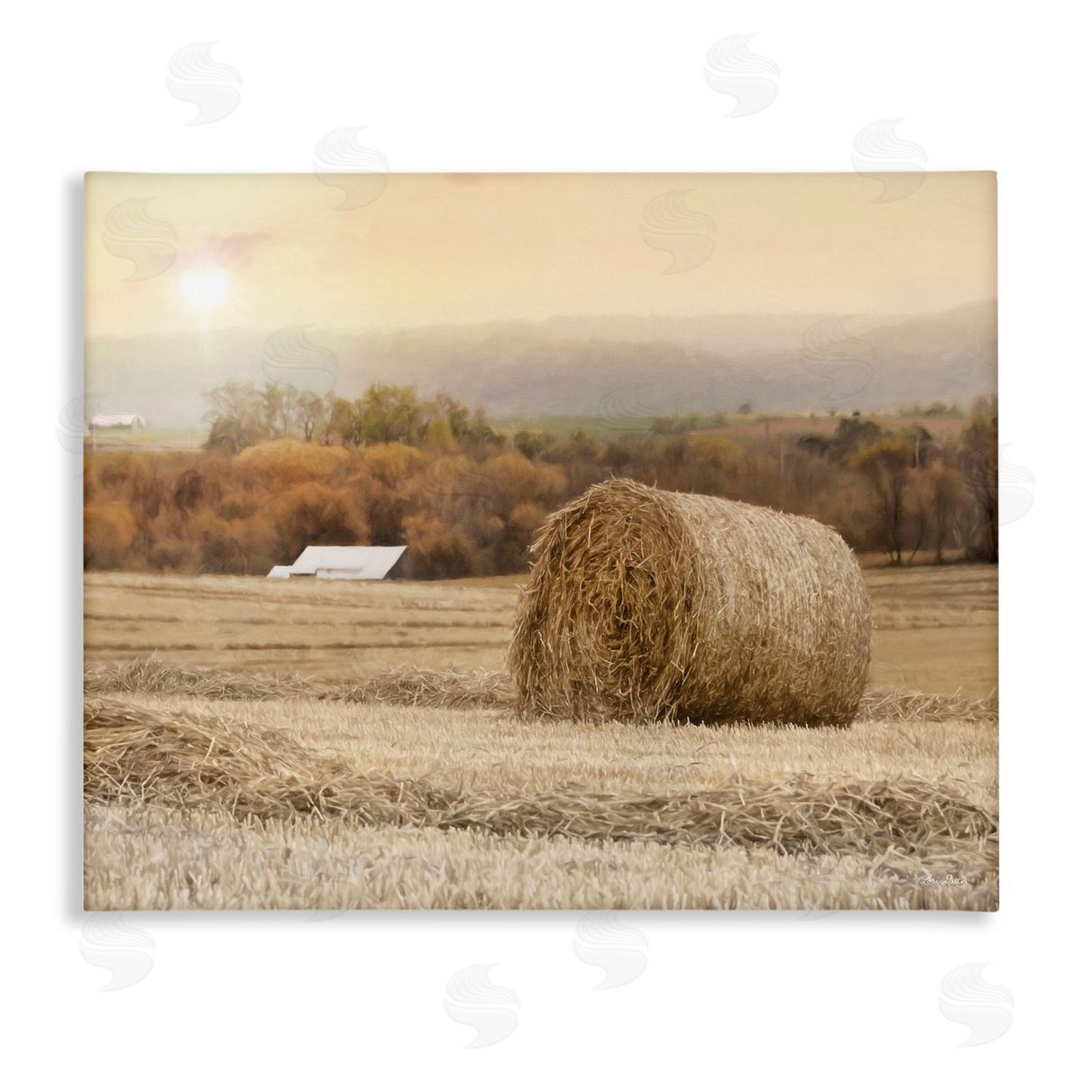Lori Deiter Rural Haystack Farmland Field Shining Morning Sun Stretched Canvas Wall Art Print