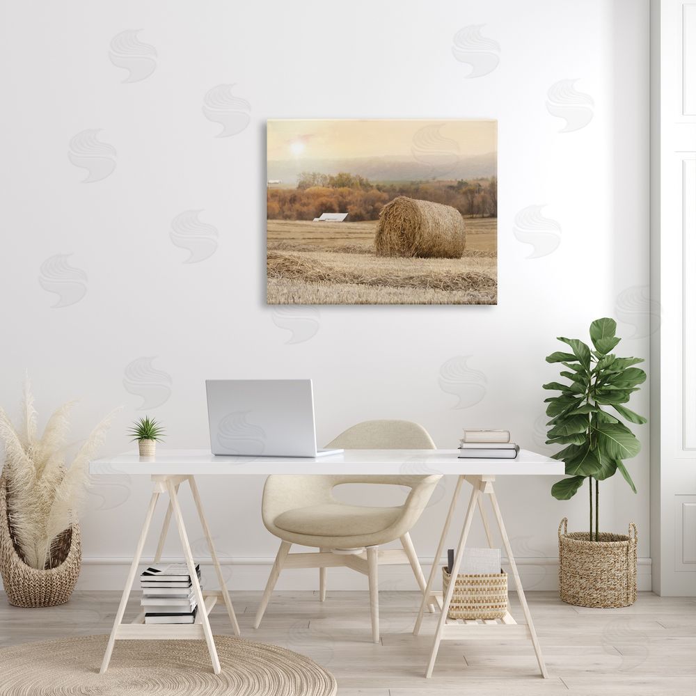 Lori Deiter Rural Haystack Farmland Field Shining Morning Sun Canvas Wall Art Print in Room