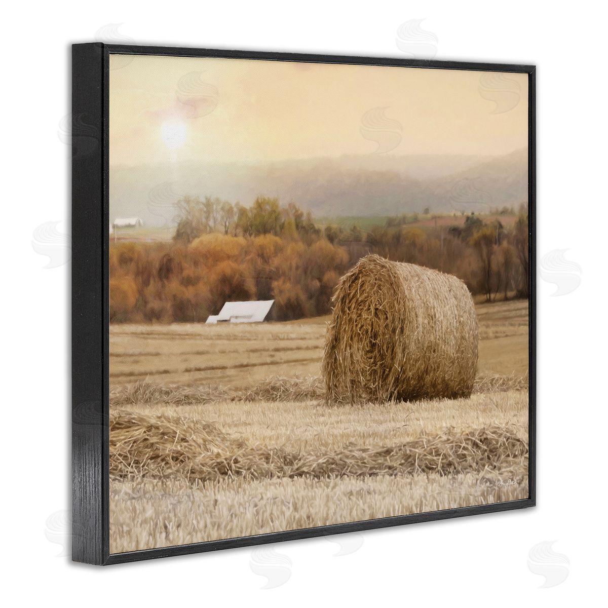 Lori Deiter Rural Haystack Farmland Field Shining Morning Sun Black Framed Giclee Wall Art Print