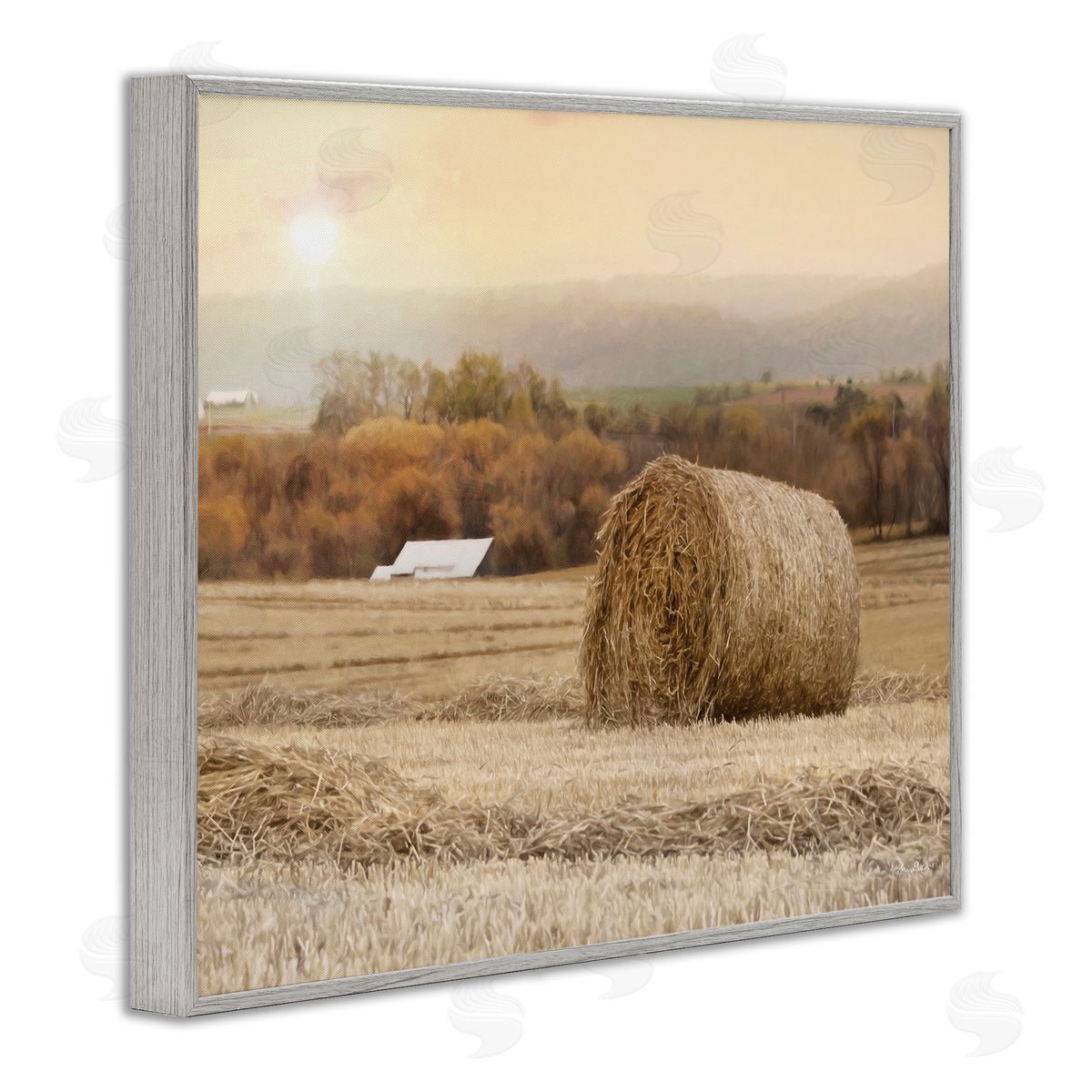 Lori Deiter Rural Haystack Farmland Field Shining Morning Sun Gray Framed Giclee Wall Art Print