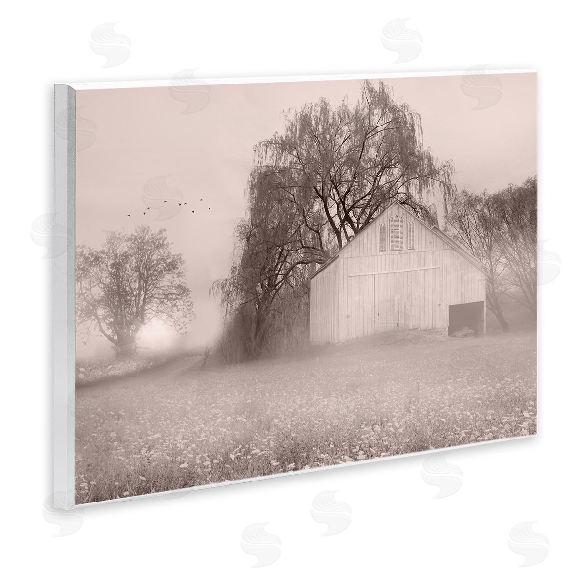 Lori Deiter Quaint Wildflower Meadow Countryside Barn Farmland Fog Wall Plaque Art Print