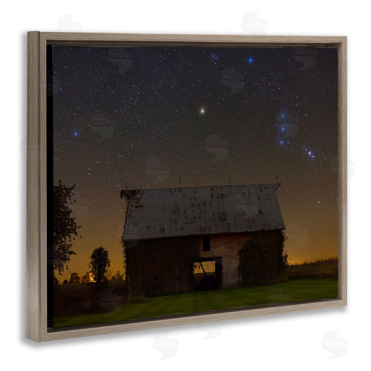 Royce Bair Luminous Stars Shining Nighttime Constellations Quiet Cabin  Brown Floating Frame Canvas Wall Art Print