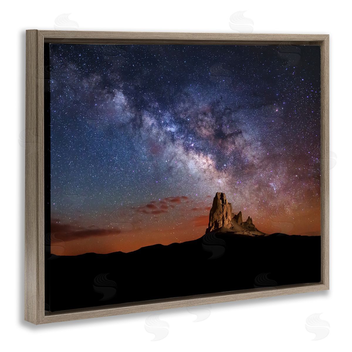 Royce Bair Dazzling Starry Sky Milky Way Desert Butte  Brown Floating Frame Canvas Wall Art Print