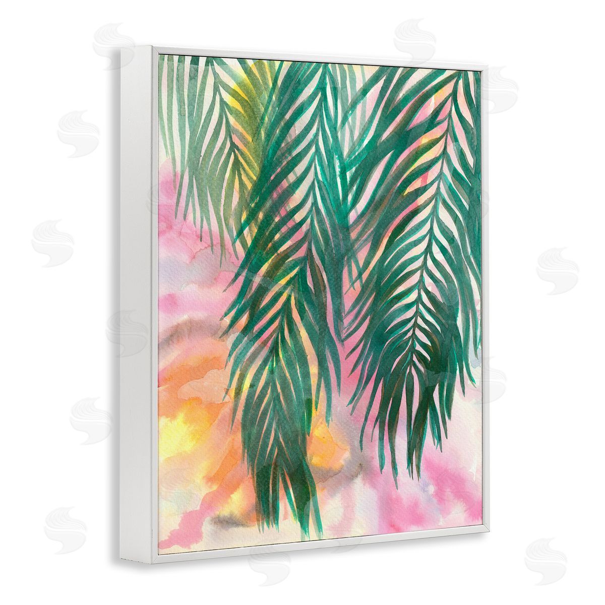 Elvira Errico Hanging Palms Tropical Plant Pink Watercolor Effect White Framed Giclee Wall Art Print