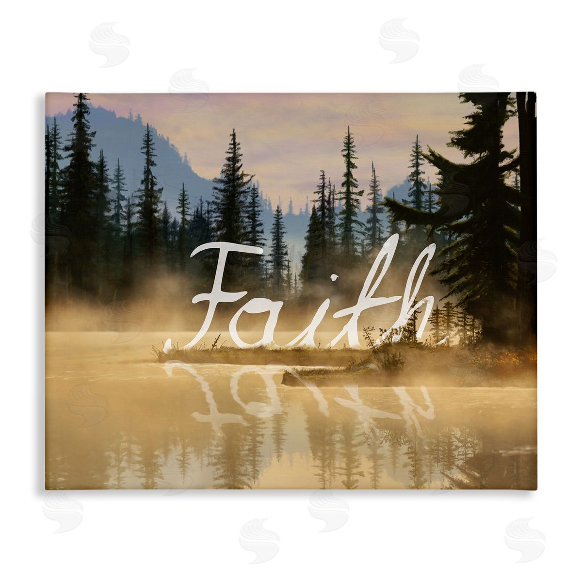 Nobleworks Faith Calligraphy Floating Lake Water Woodland Scenery Stretched Canvas Wall Art Print