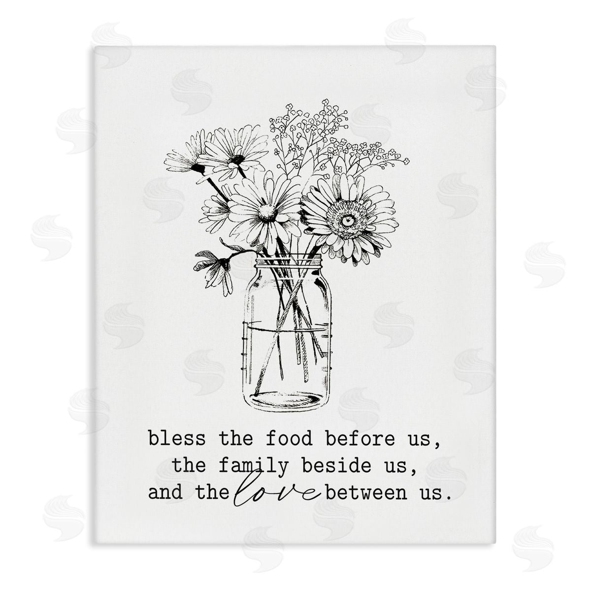Lettered and Lined Rustic Jar Bouquet Casual Uplifting Family Quote Stretched Canvas Wall Art Print
