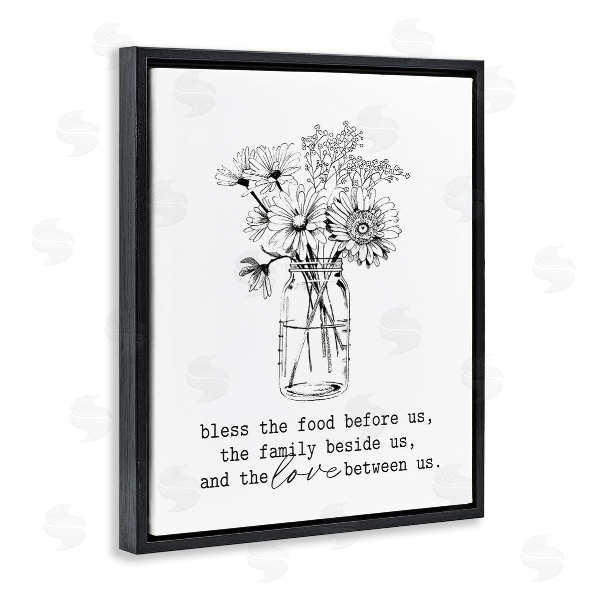 Lettered and Lined Rustic Jar Bouquet Casual Uplifting Family Quote Black Floating Frame Canvas Wall Art Print