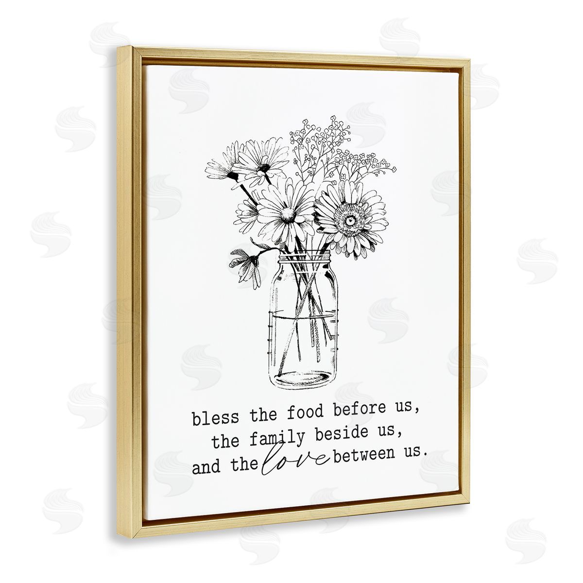 Lettered and Lined Rustic Jar Bouquet Casual Uplifting Family Quote Gold Floating Frame Canvas Wall Art Print