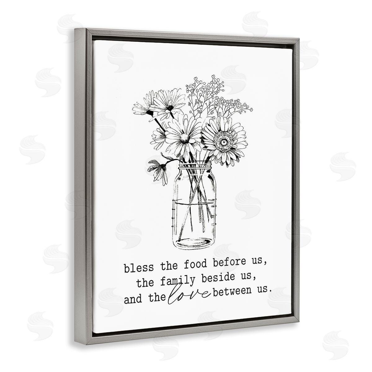 Lettered and Lined Rustic Jar Bouquet Casual Uplifting Family Quote Gray Floating Frame Canvas Wall Art Print