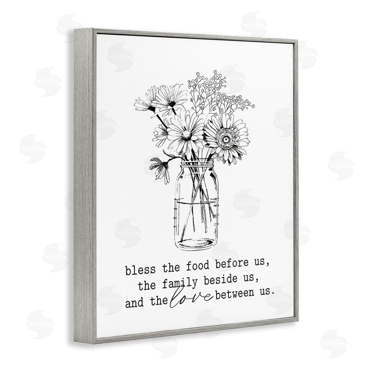 Lettered and Lined Rustic Jar Bouquet Casual Uplifting Family Quote Gray Framed Giclee Wall Art Print