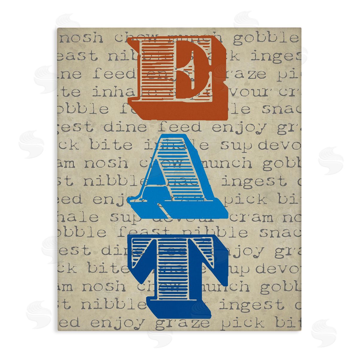 Graffitee Studios Eat Vintage Striped Stamp Lettering Kitchen Sign Stretched Canvas Wall Art Print