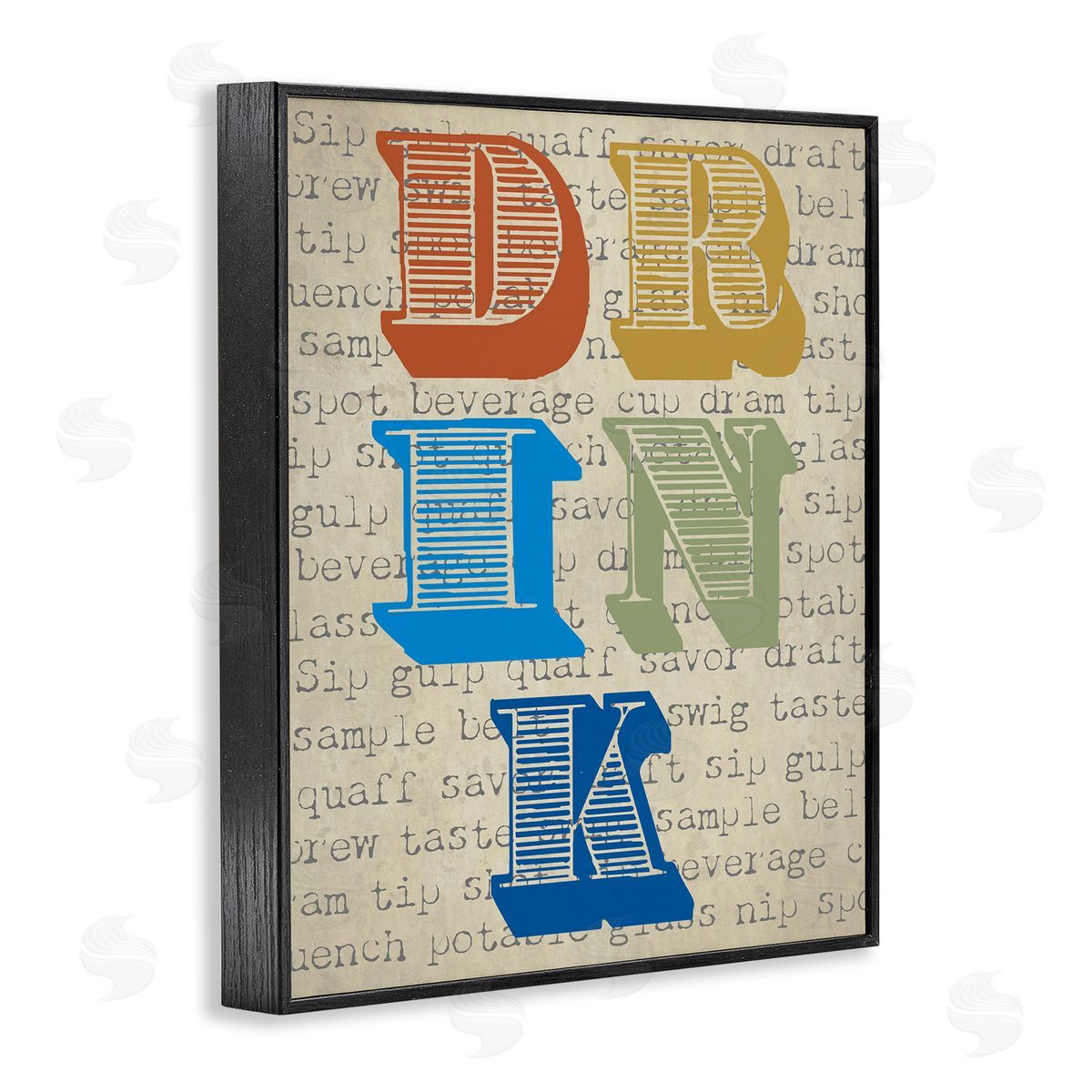 Graffitee Studios Drink Antique Stamp Typography Kitchen Words Black Framed Giclee Wall Art Print