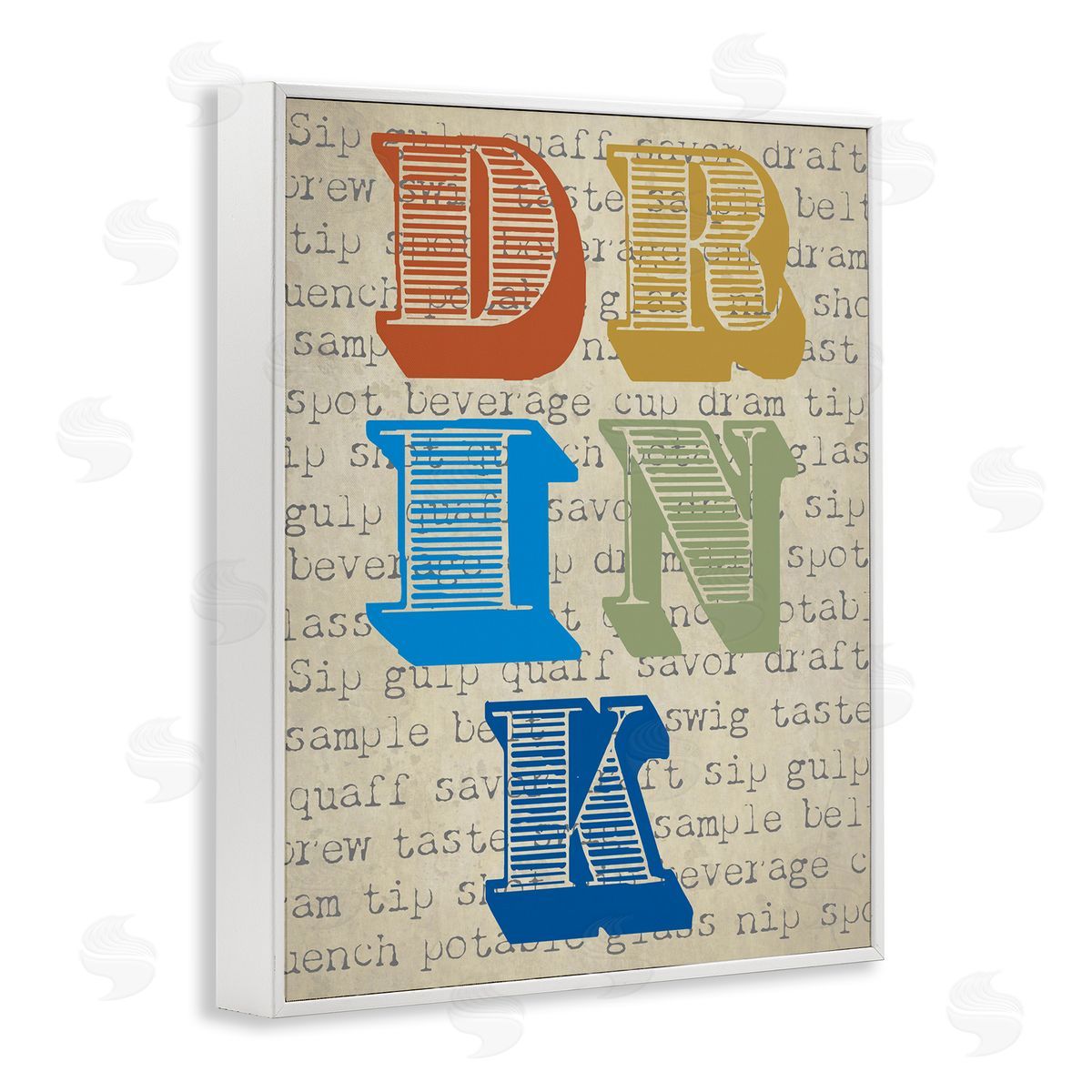 Graffitee Studios Drink Antique Stamp Typography Kitchen Words White Framed Giclee Wall Art Print