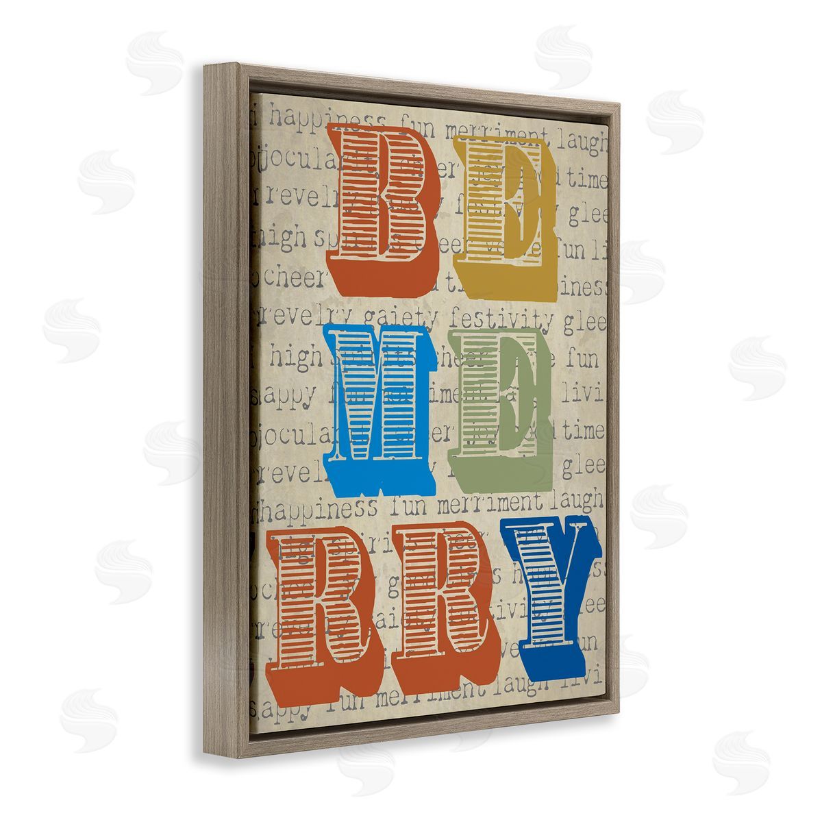 Graffitee Studios Be Merry Kitchen Sign Vintage Typography  Brown Floating Frame Canvas Wall Art Print