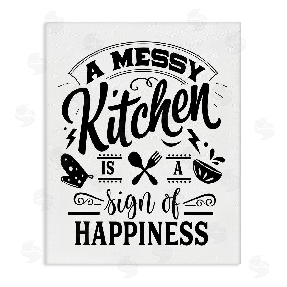 Lettered and Lined Kitchen Happiness Retro Casual Silverware Stretched Canvas Wall Art Print