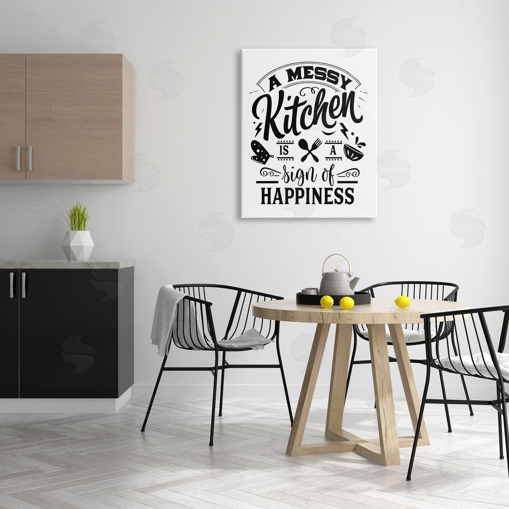 Lettered and Lined Kitchen Happiness Retro Casual Silverware Canvas Wall Art Print in Room