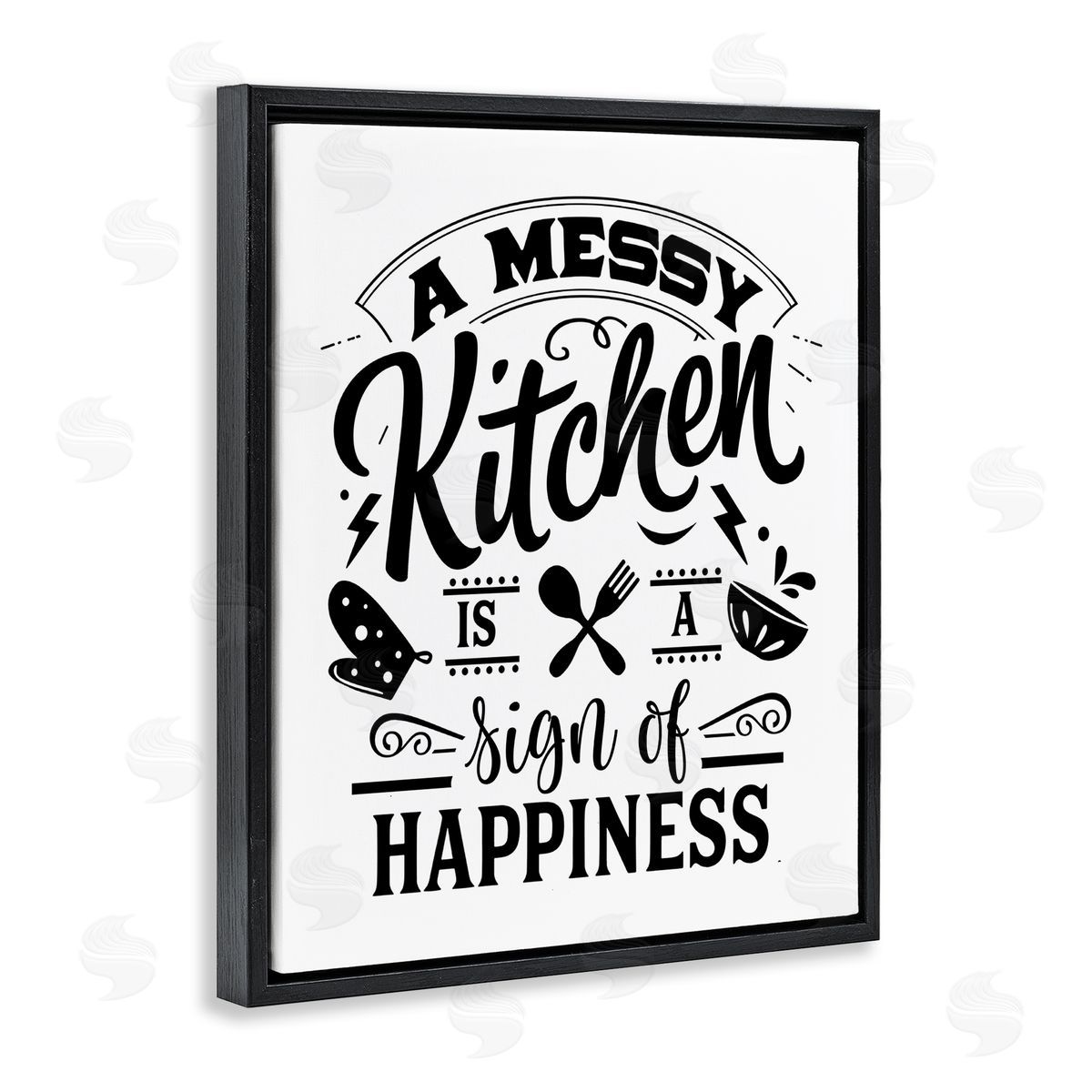 Lettered and Lined Kitchen Happiness Retro Casual Silverware Black Floating Frame Canvas Wall Art Print
