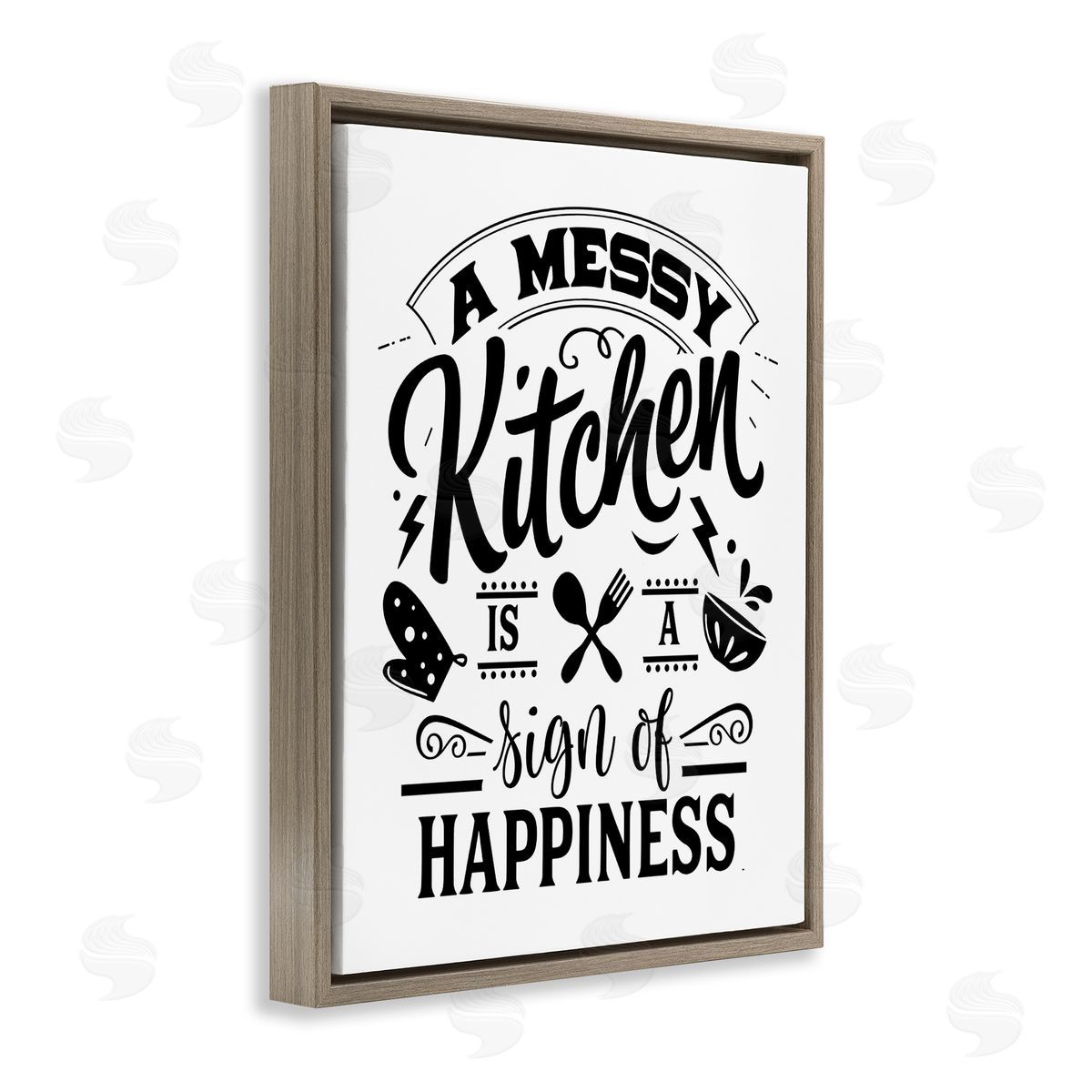 Lettered and Lined Kitchen Happiness Retro Casual Silverware Brown Floating Frame Canvas Wall Art Print