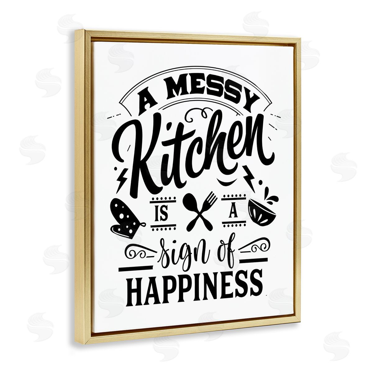 Lettered and Lined Kitchen Happiness Retro Casual Silverware Gold Floating Frame Canvas Wall Art Print