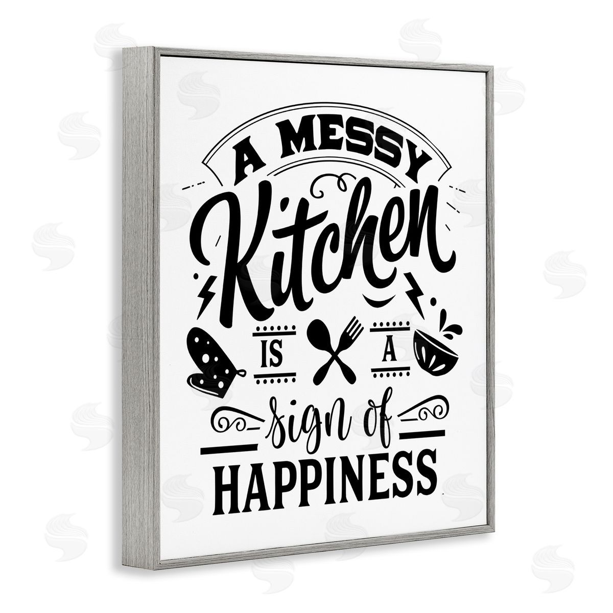 Lettered and Lined Kitchen Happiness Retro Casual Silverware Gray Framed Giclee Wall Art Print