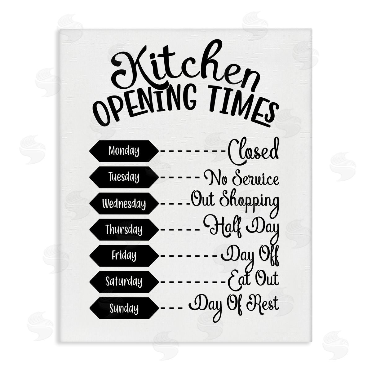 Lettered and Lined Kitchen Opening Times Humorous Antique Text  Stretched Canvas Wall Art Print