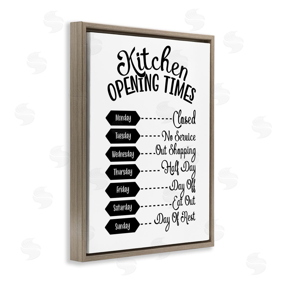 Lettered and Lined Kitchen Opening Times Humorous Antique Text  Brown Floating Frame Canvas Wall Art Print