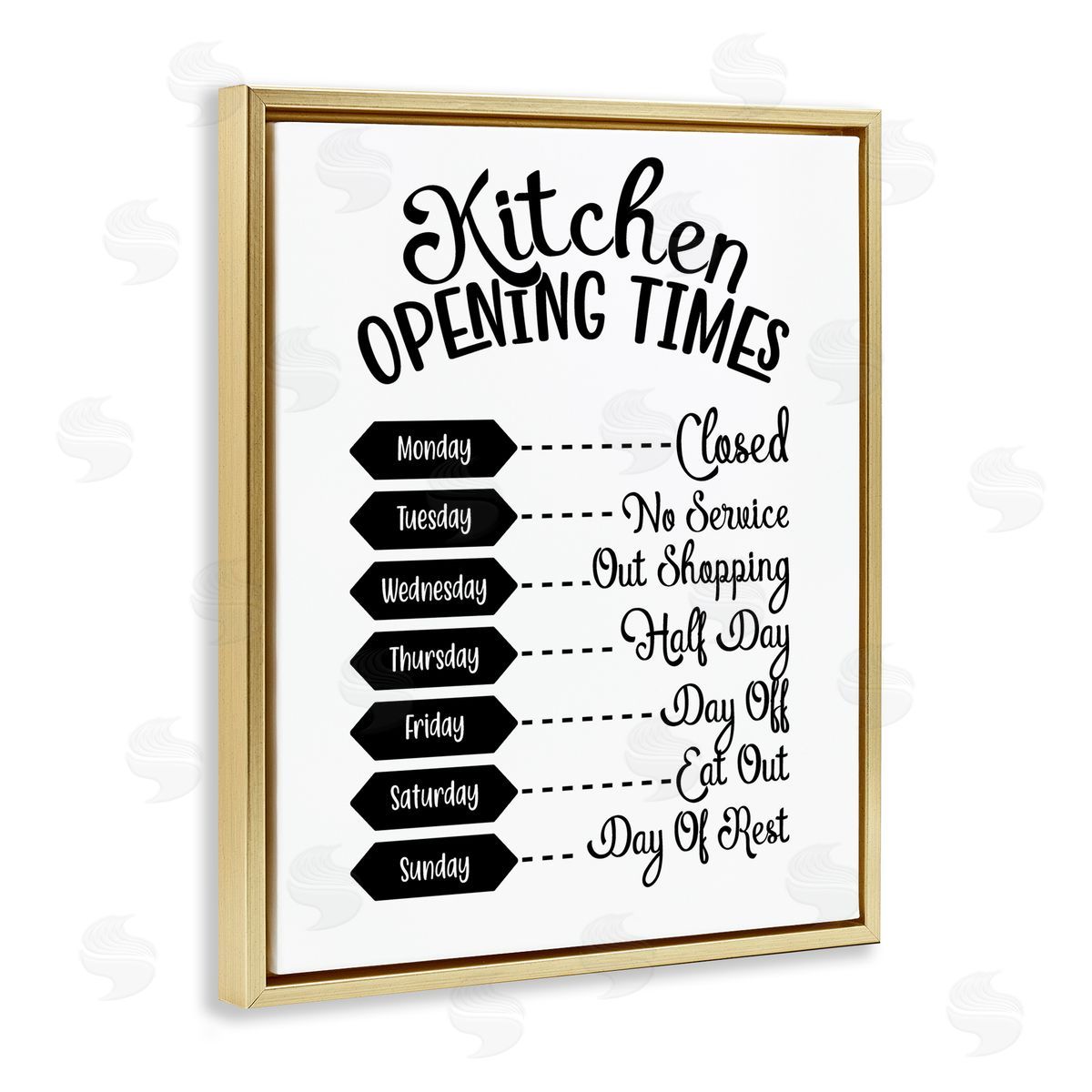 Lettered and Lined Kitchen Opening Times Humorous Antique Text  Gold Floating Frame Canvas Wall Art Print