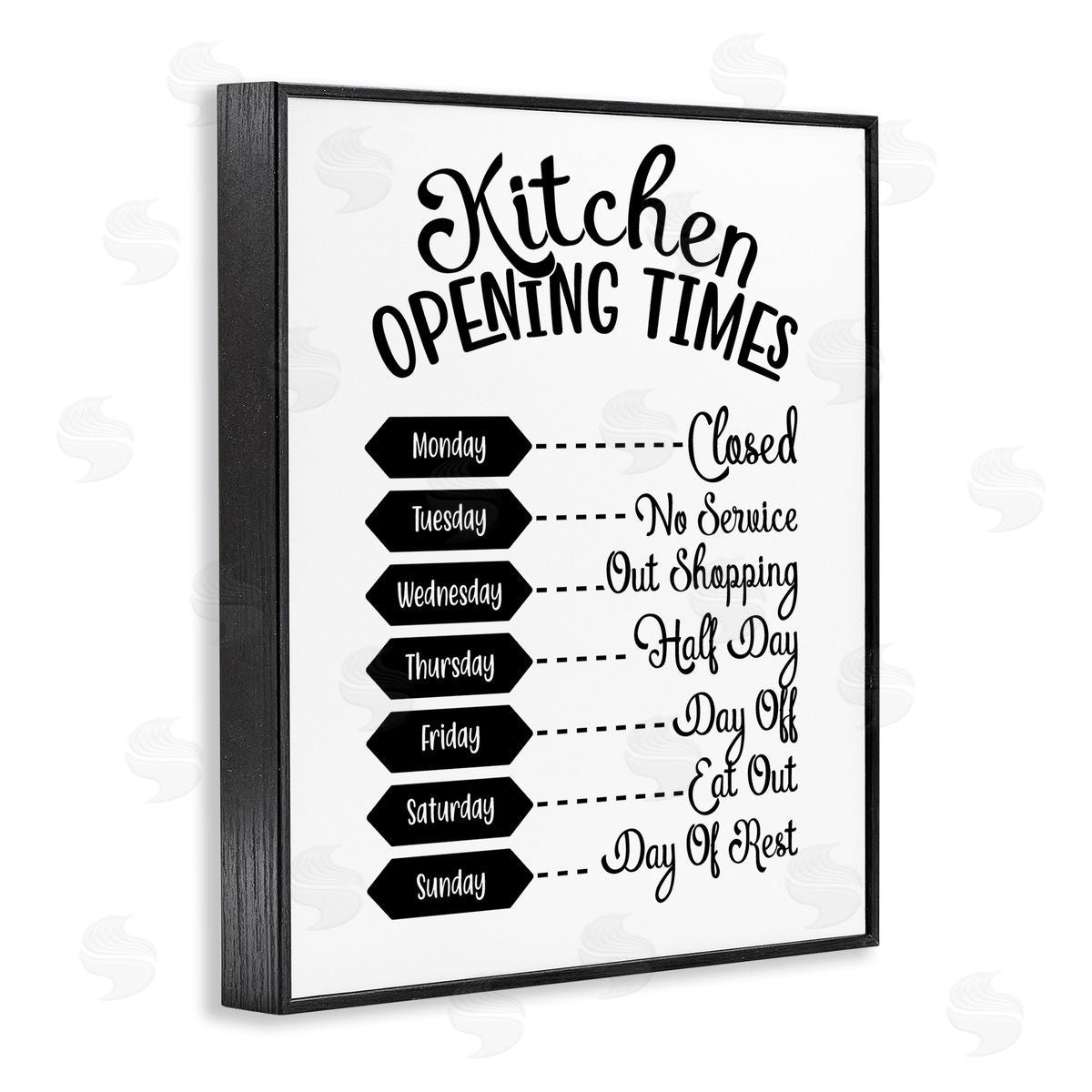 Lettered and Lined Kitchen Opening Times Humorous Antique Text  Black Framed Giclee Wall Art Print