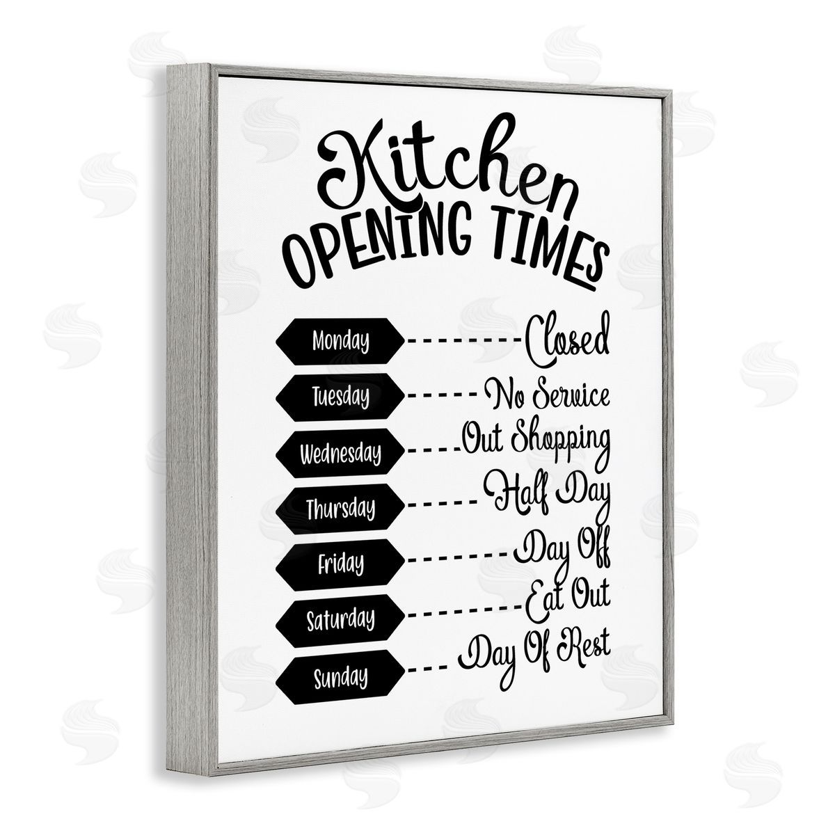 Lettered and Lined Kitchen Opening Times Humorous Antique Text  Gray Framed Giclee Wall Art Print
