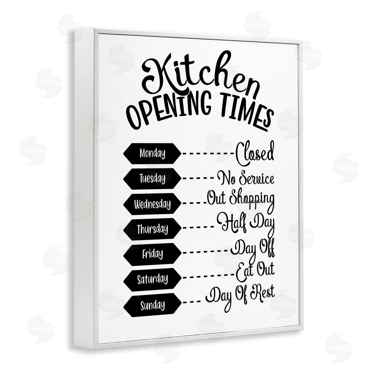 Lettered and Lined Kitchen Opening Times Humorous Antique Text  White Framed Giclee Wall Art Print