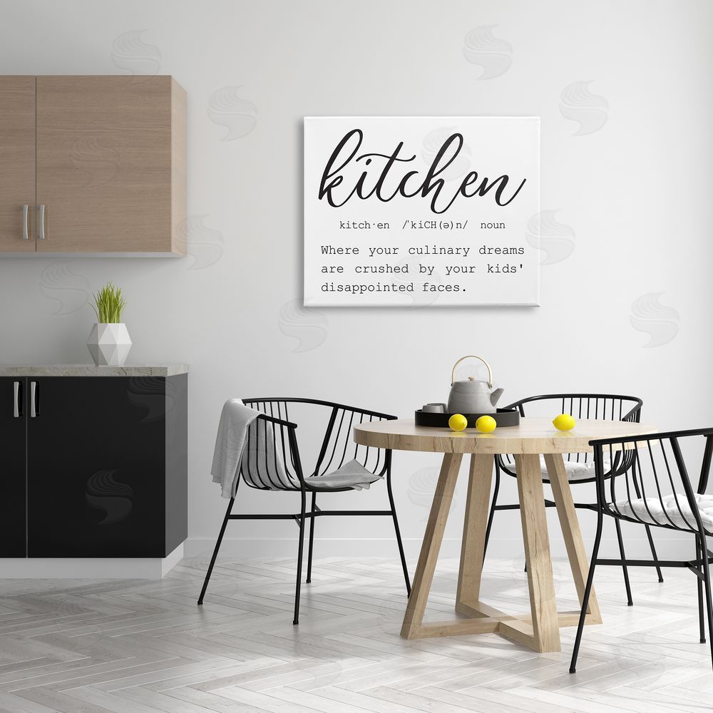 Lettered and Lined Funny Kitchen Phrase Definition Cooking Typography Canvas Wall Art Print in Room
