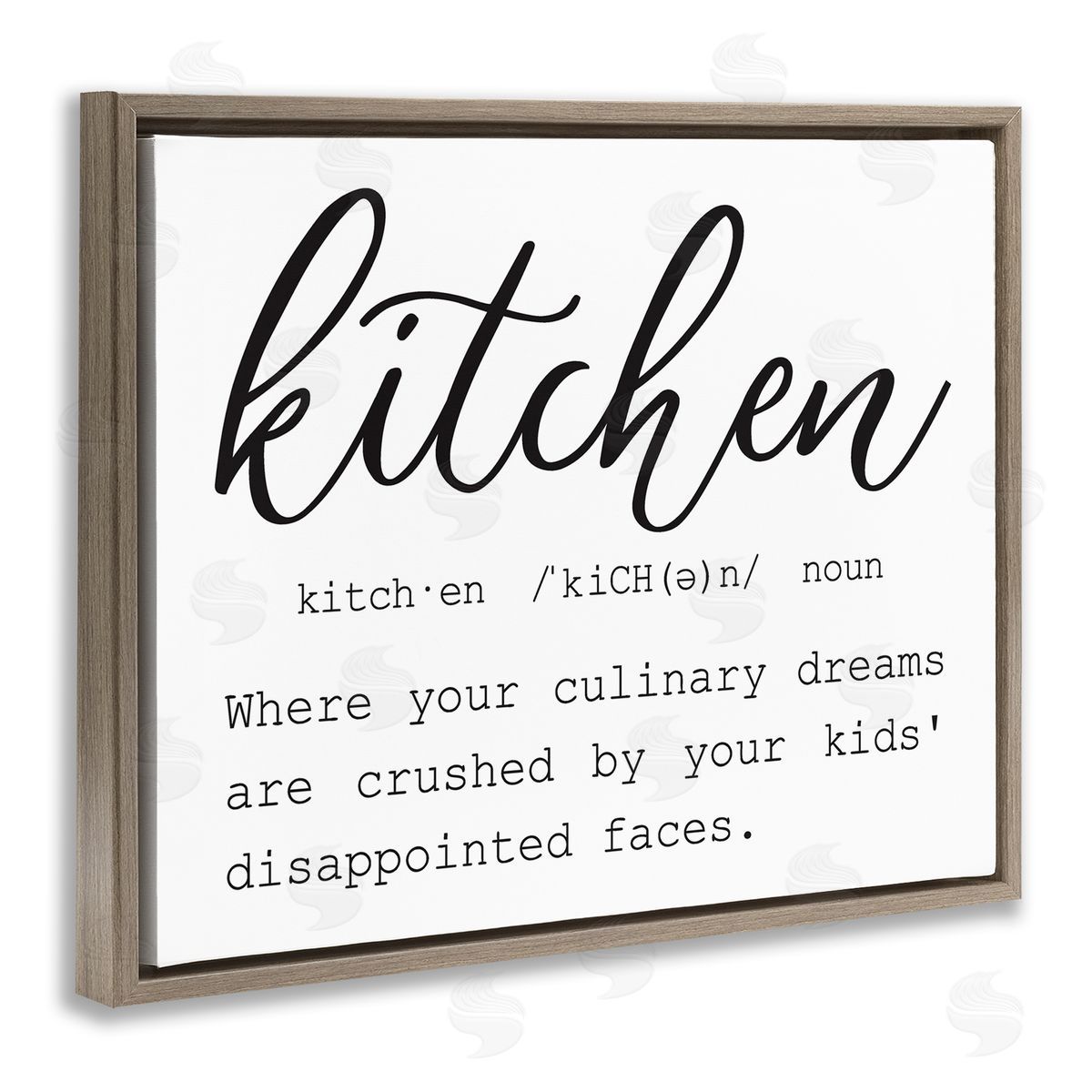 Lettered and Lined Funny Kitchen Phrase Definition Cooking Typography Brown Floating Frame Canvas Wall Art Print