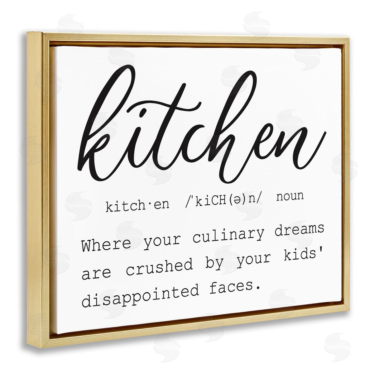 Lettered and Lined Funny Kitchen Phrase Definition Cooking Typography Gold Floating Frame Canvas Wall Art Print