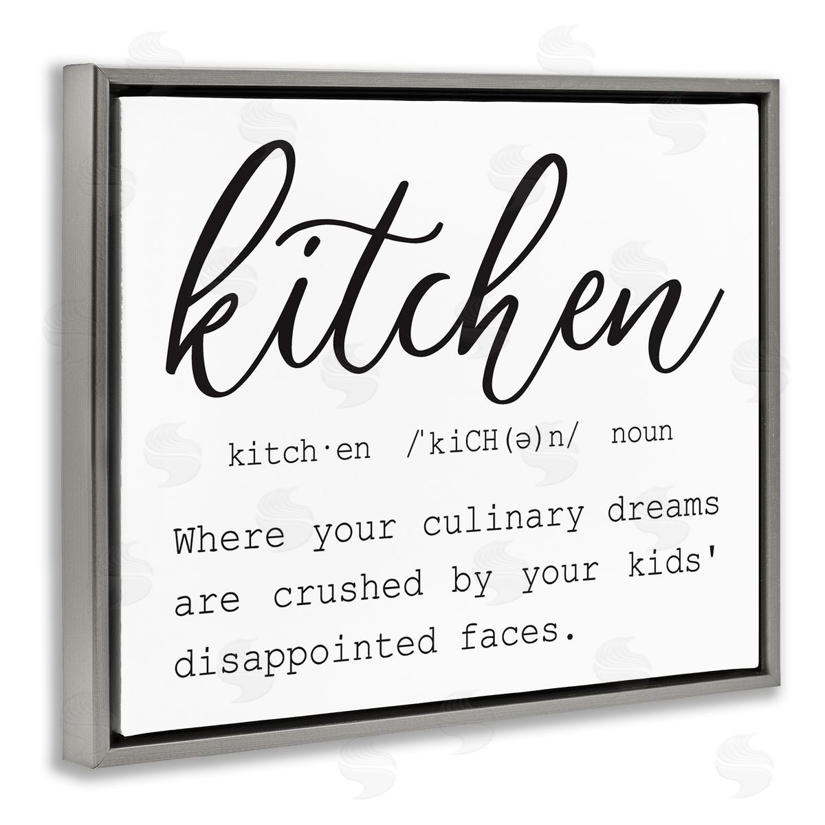 Lettered and Lined Funny Kitchen Phrase Definition Cooking Typography Gray Floating Frame Canvas Wall Art Print
