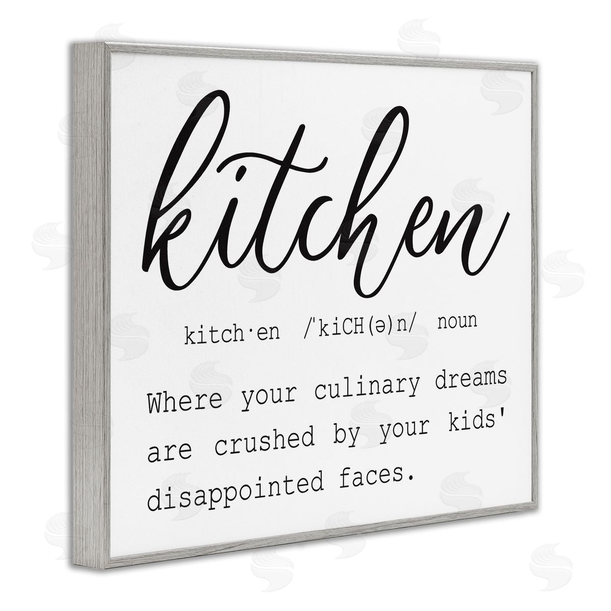 Lettered and Lined Funny Kitchen Phrase Definition Cooking Typography Gray Framed Giclee Wall Art Print