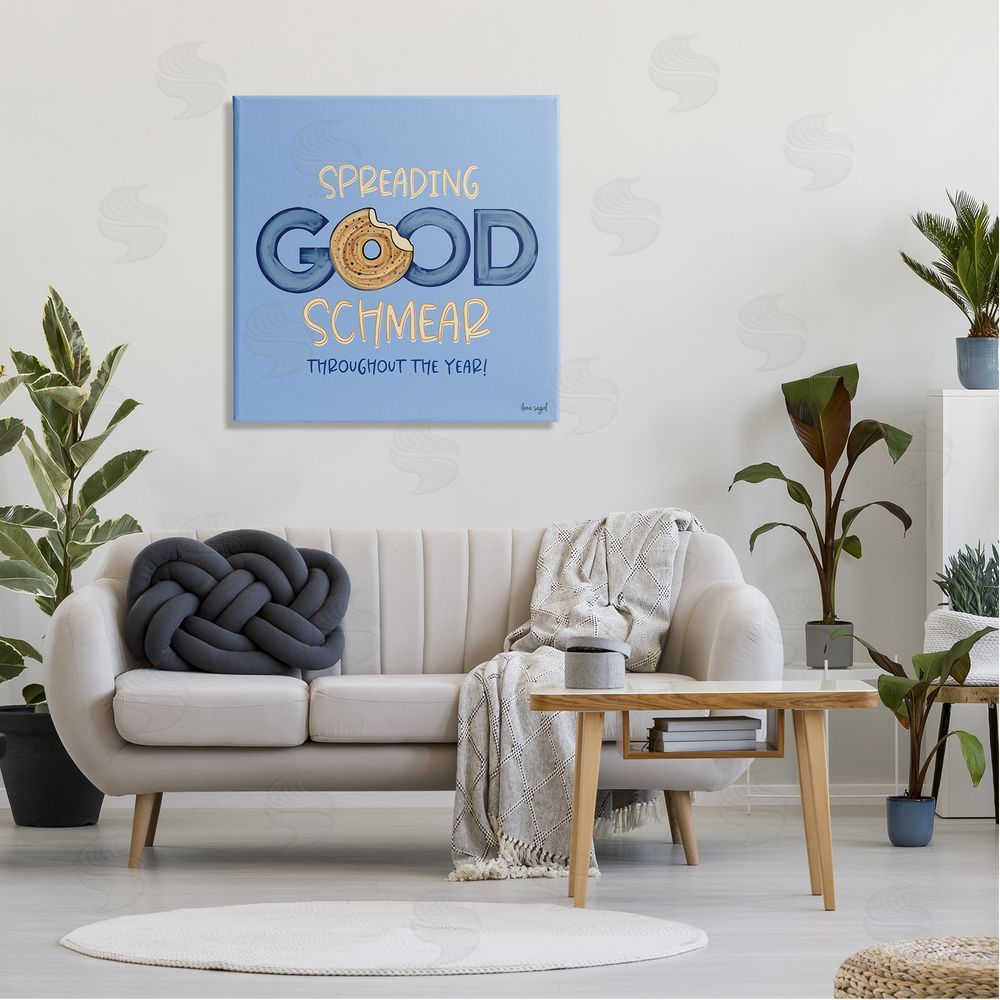 Ilene Segal Spreading Good Schmear Bitten Bagel Kitchen Phrase Canvas Wall Art in Room