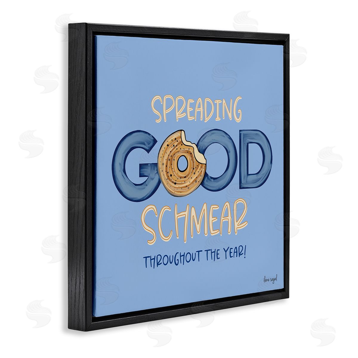 Ilene Segal Spreading Good Schmear Bitten Bagel Kitchen Phrase Black Floating Frame Canvas Wall Art Print